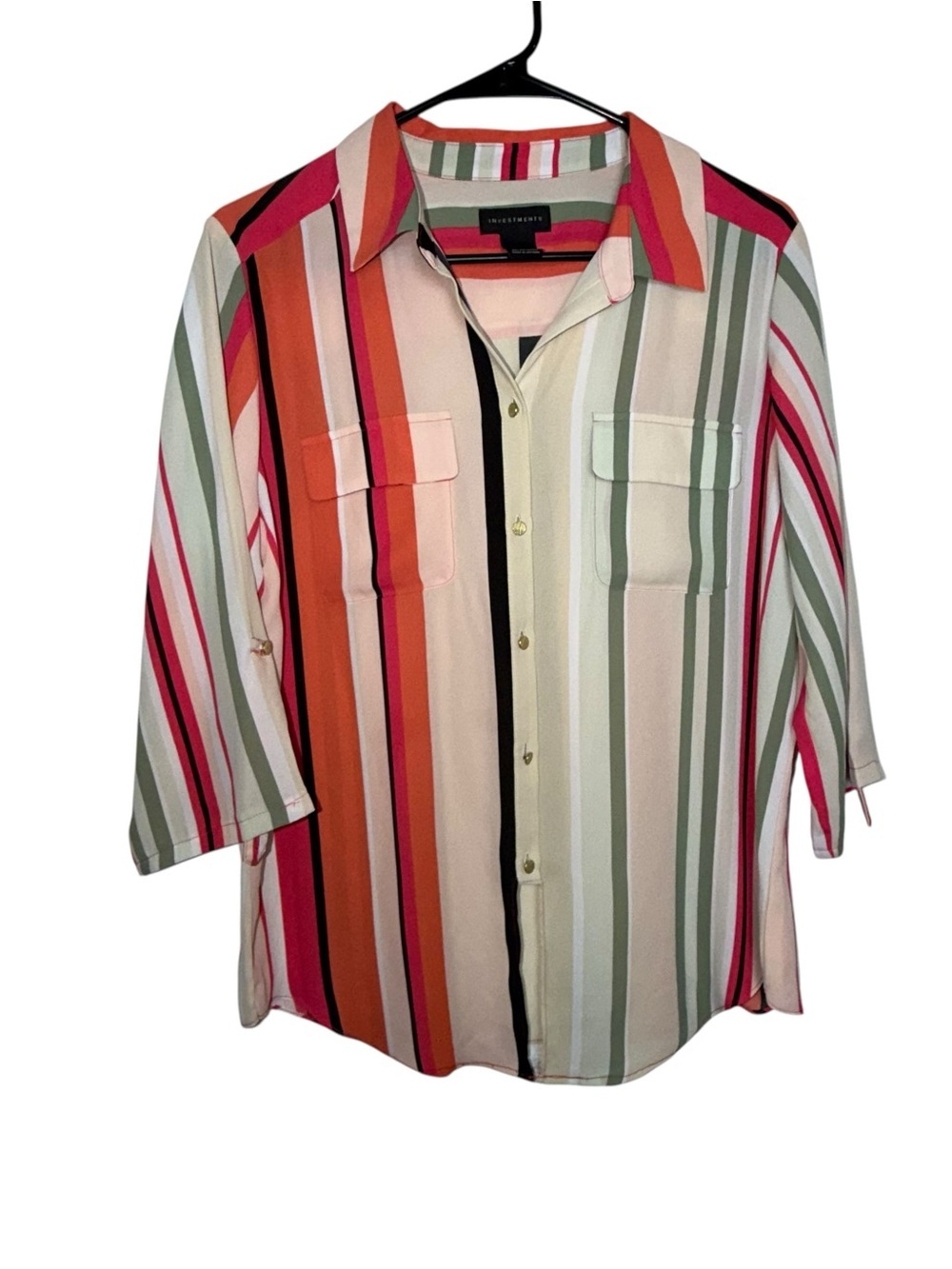 Investments Striped Blouse in Coral, Orange, Pink & Sage
